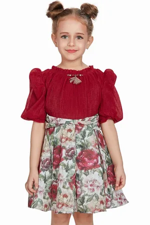 Peppermint Girls Floral Print Puff Sleeve Fit & Flare Dress
