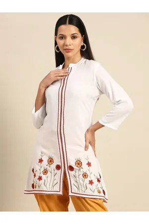 Purchase This Exceptionally Beautiful Ocassional Wear White Thread Work  Chanderi Cotton Kurti Online- Vastrey