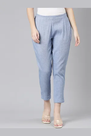 Marcia Women Smart Slim Fit Mid-Rise Cropped Pure Cotton Trousers