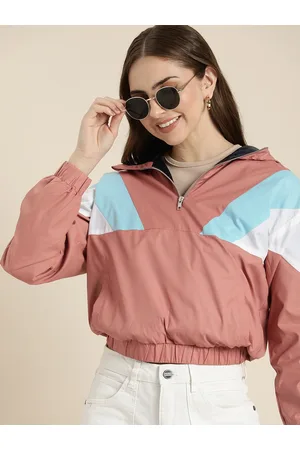 HERE&NOW Colourblocked Hooded Crop Tailored Jacket