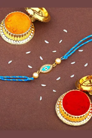 ESTELE Set Of 2 Evil Eye Charm Rakhi with Roli Chawal