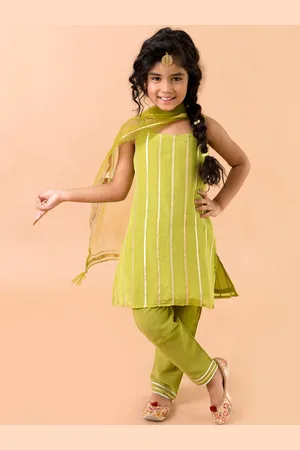 Fairies Forever Girls Green Lines of Pure Bond Kurta Set