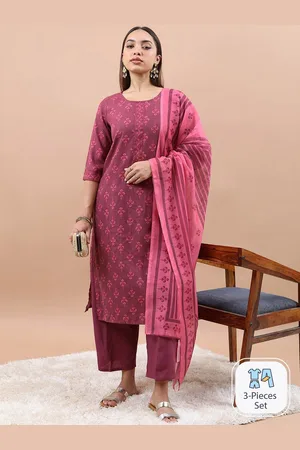Ketch Purple Floral Printed Kurta with Palazzos & With Dupatta