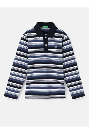 Benetton Boys Striped Polo Collar Cotton T-shirt