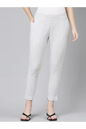 Marcia Women Pleated Smart Slim Fit Cropped Pure Cotton Trousers