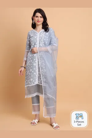 SWAGG INDIA Floral Embroidered \Thread Work Chanderi Silk Kurta With Trousers & Dupatta