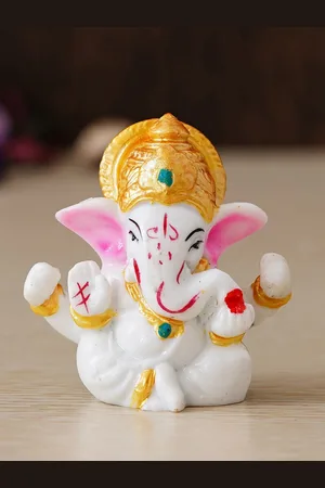 eCraftIndia Pack of 4 Red & White Lord Ganesha Idol Rakhi Set