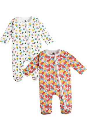 The Mom Store Infants Pack Of 2 Printed Pure Cotton Rompers