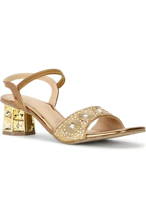 Bata Ethnic Embellished Mesh Block Heels With Backstrap