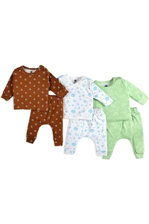 The Mom Store Infants Pack Of 3 Conversational Printed Pure Cotton T-shirt & Trousers