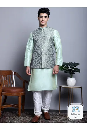 Jompers Mandarin Collar Kurta with Churidar & Nehru Jacket