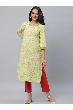 AURELIA Floral Printed Round Neck Pure Cotton Straight Kurta
