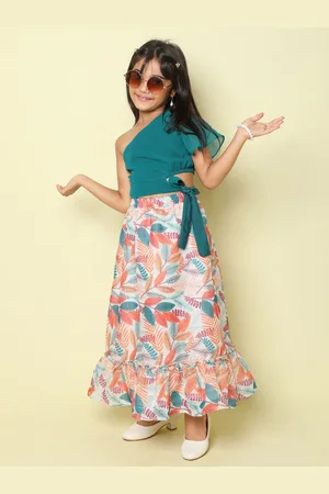 taffykids Girls One Shoulder Top With Printed Skirt