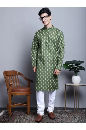Jompers Ethnic Motifs Printed Mandarin Collar Pure Cotton Straight Kurta & Churidar