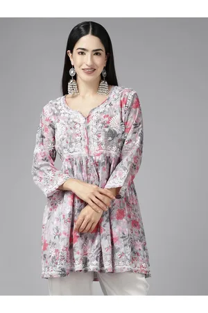 ADAM Co. Floral Embroidered Thread Work Detailed Pure Cotton A-Line Kurti