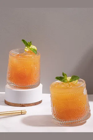 nestroots Transparent 6 Pieces Textured Water Or Juice Glasses - 350 ML Each