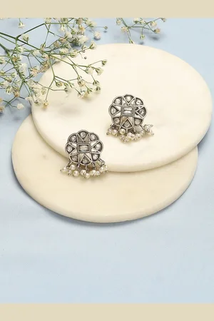 Biba Silver-Plated Contemporary Oxidised Studs Earrings