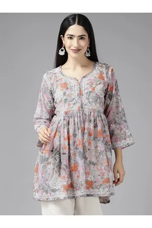 ADAM Co. Floral Embroidered Thread Work Detailed Pure Cotton A-Line Kurti