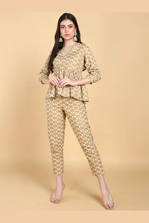 HERE&NOW Floral Printed Pure Cotton Top With Trouser Co-Ords