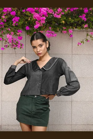 DressBerry Charcoal Black Chambray Emo 2.0 Once Upon a Sleeve Shirt Style Top