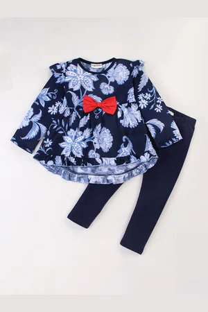 CrayonFlakes Girls Floral Printed Tunic with Leggings