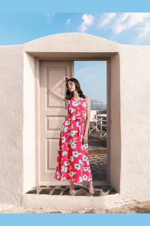 DressBerry Women Pink Floral Belted Details Dress