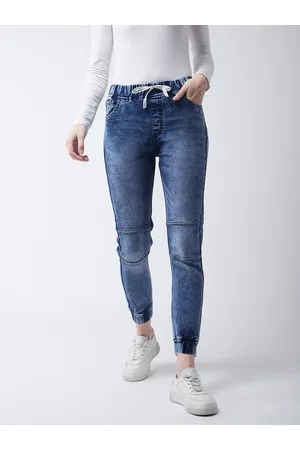 Miss Chase Women Blue Relaxed Fit Mid-Rise Clean Look Stretchable Jogger