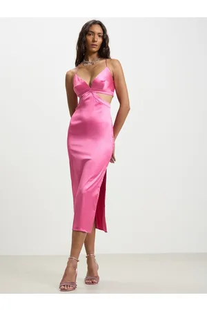 Calliope Satin Slit A-Line Midi Slip Dress