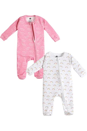 The Mom Store Infants Kids Set Of 2 Printed Pure Cotton Sleepsuits