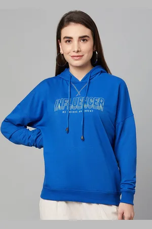 Club York Women Blue Printed Cotton Sweatshirt