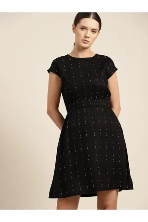 Ether Women Black & White Printed A-Line Dress