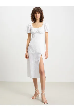 Calliope Pure Cotton Schiffli Slit A-Line Midi Dress
