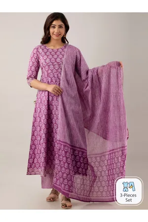 Celebravo Floral Printed Pure Cotton Kurta & Trousers With Dupatta