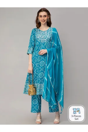Celebravo Bandhani Printed Anarkali Kurta With Trousers & Dupatta