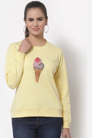 Club York Women Yellow Sequin Embellished Sweatshirt