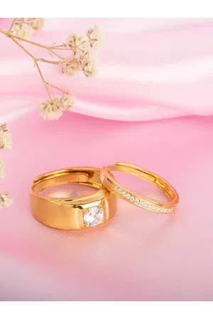 Zavya Unisex Set Of 2 Gold-plated Cubic Zirconia-studded Adjustable Couple Rings