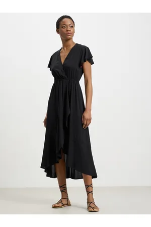 Calliope Flared Sleeve Ruffled Wrap Midi Dress