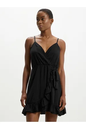Calliope Shoulder Straps Ruffled Wrap Mini Dress
