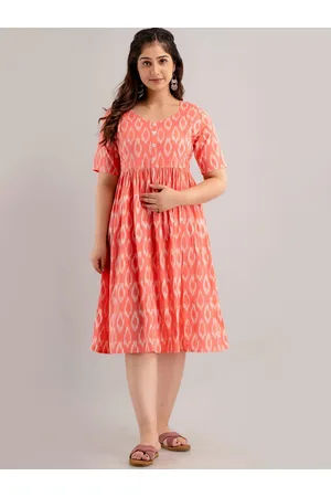 Celebravo Geometric Printed Cotton Maternity Fit & Flare Midi Dress