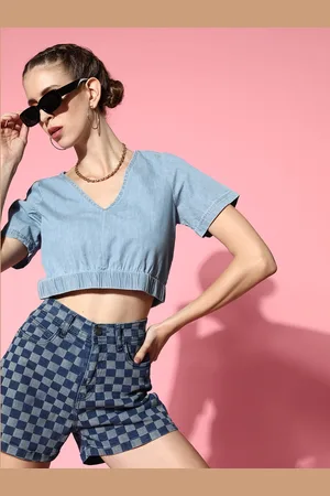 DressBerry Blue Solid Bra Top & Vest