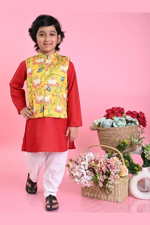 SAKA DESIGNS Boys Pure Cotton Kurta With Pyjamas & Jacket
