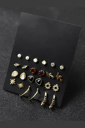 BeWitched Set Of 12 Gold-Plated Contemporary Studs Earrings