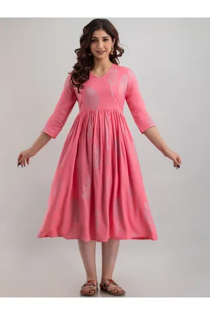 Celebravo Floral Printed V-Neck Pleated Maternity Fit & Flare Midi Dress