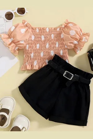 Bold N Elegant Girls Polka Dot Smocking Top with Shorts & Belt