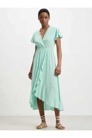 Calliope Flared Sleeve Ruffled Wrap Midi Dress