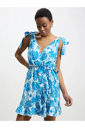 Calliope Floral Print Ruffled Wrap Mini Dress