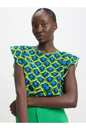 Calliope Geometric Print Flutter Sleeve Top