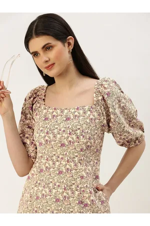 AND Floral Printed Puff Sleeves A-Line Mini Dress