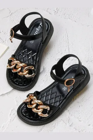 Yellow bee Girls Chain Embellished Open Toe Flats