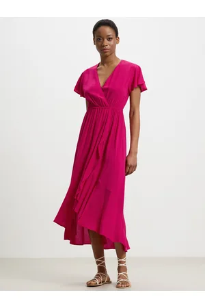 Calliope Flared Sleeve Ruffled Wrap Midi Dress